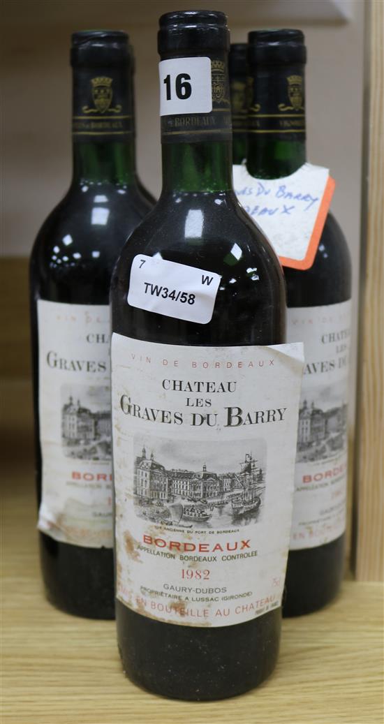 Seven bottles of Chateau les Graves du Barry, 1982.